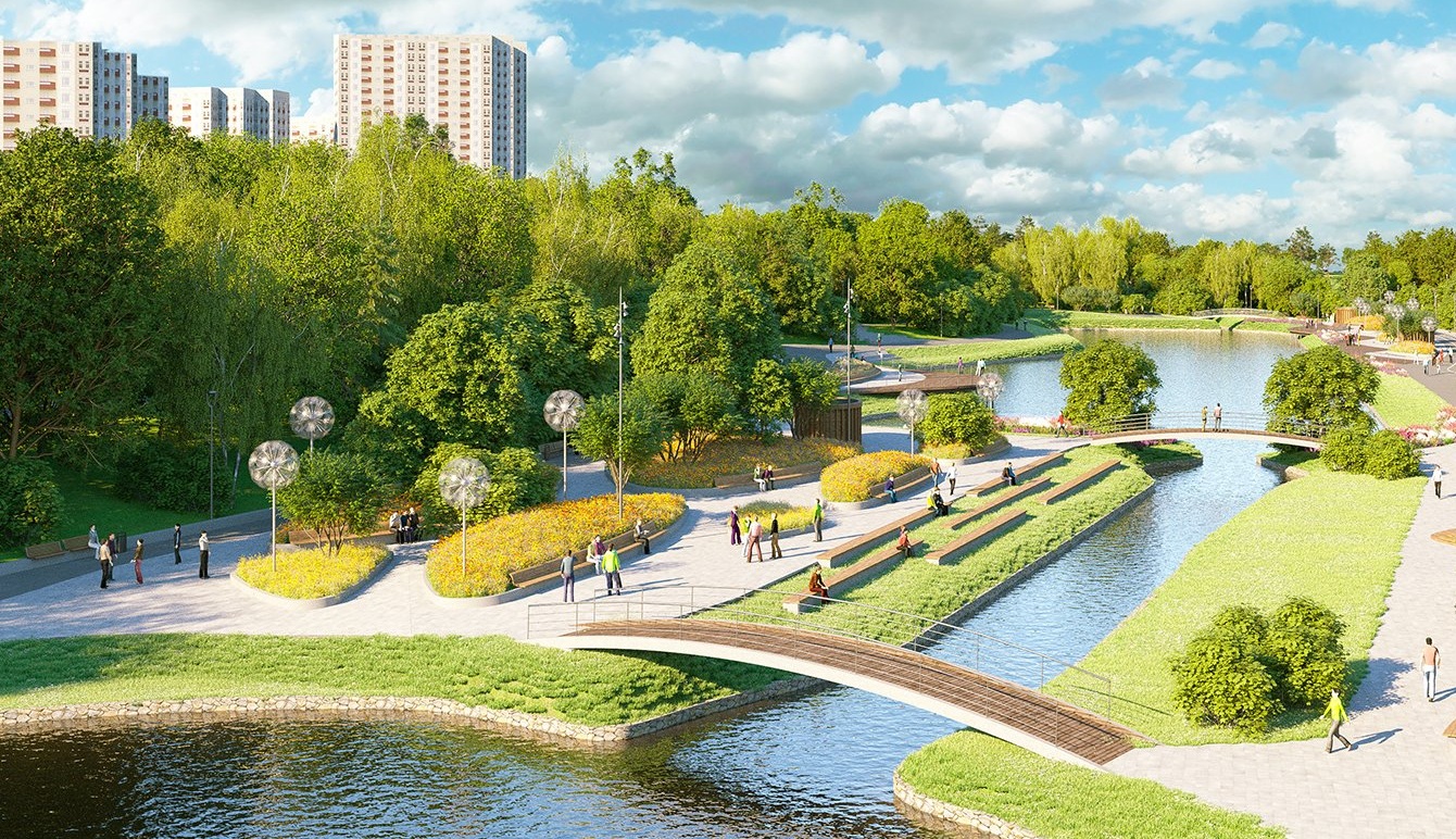 Новые мостики украсили парк в пойме реки Битцы